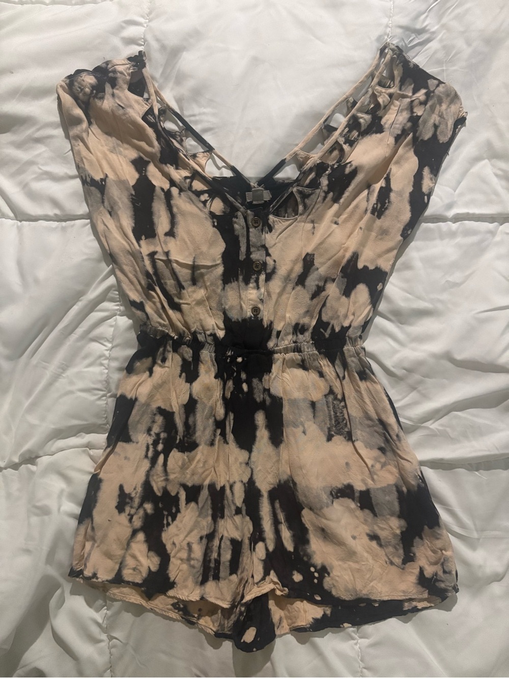 Ecote Black and Beige Tie-Dye Sleeveless Romper